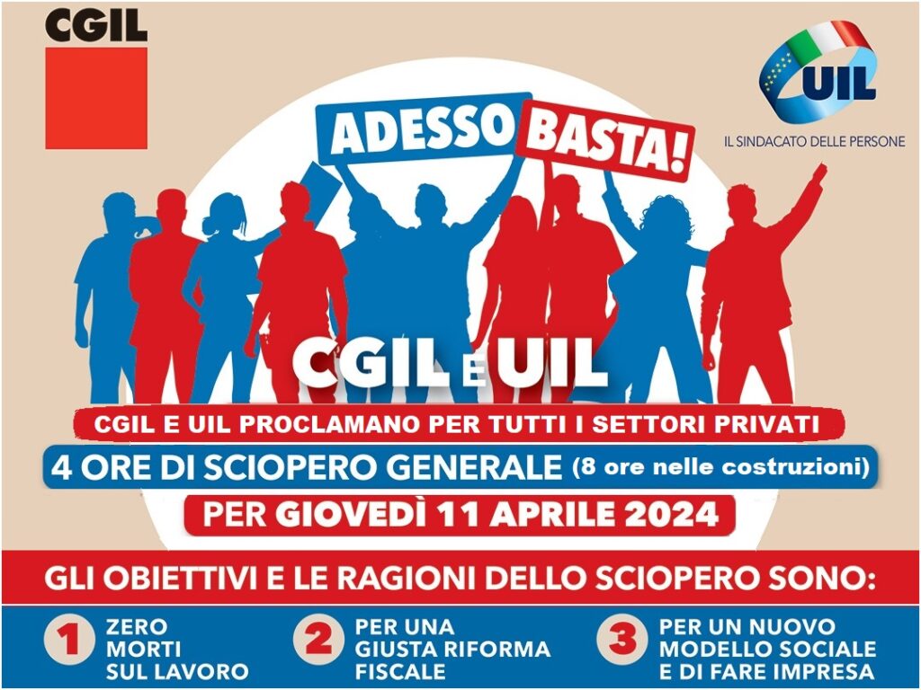 Morti bianche, fisco, lavoro: giovedì 11 aprile si ferma il lavoro privato